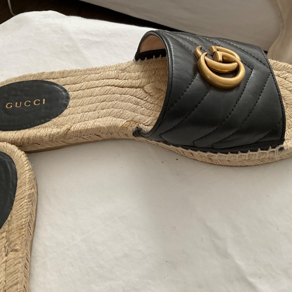 Gucci Black leather marmont espadrilles slides size 41 - Picture 4 of 8